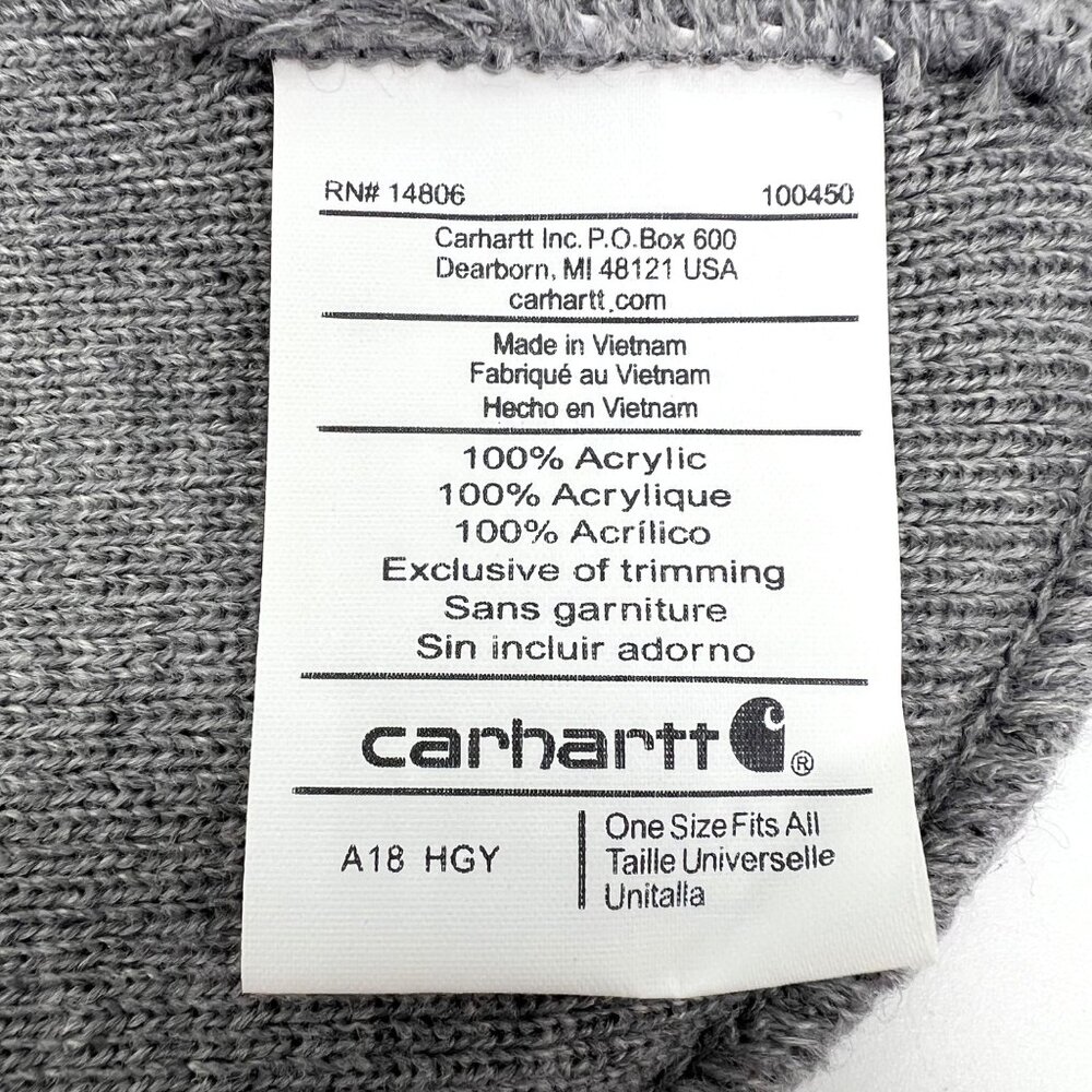 Carhartt Mens Gray Acrylic Knit Cuffed Beanie Hat Ski Cap Logo Patch - Picture 7 of 9